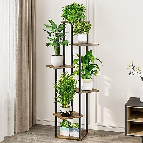 AZERPIAN 6 Tier Tall Plant Stand Indoor Corner Tiered Shelf Metal MDF Board