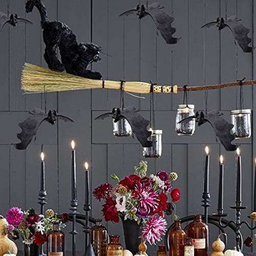 ATDAWN Halloween Hanging Bats, Rubber Bats, Realistic Looking Spooky Bats, Flying Bats Halloween Decoration, 6 Pack
