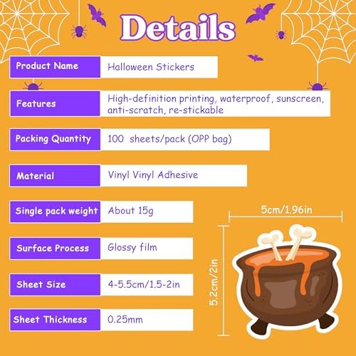Halloween Party Favors - 100 PCS Pumpkin Bat Spider Stickers,Kids Halloween Games Treats Crafts Gifts Party Supplies Decorations