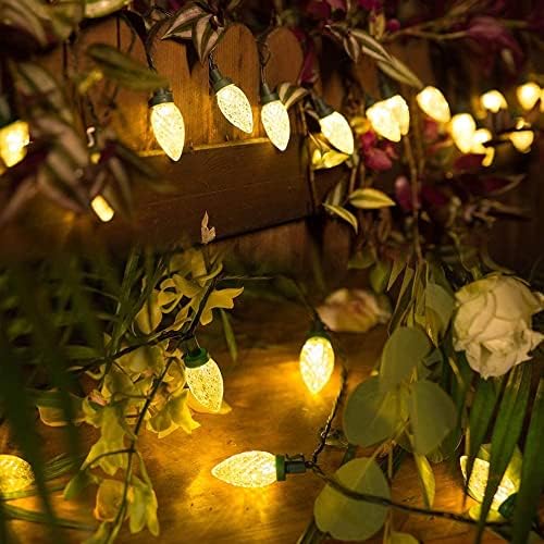Dazzle Bright C9 Christmas Lights Outdoor, 50 LED 33ft Waterproof Green Wire String Lights, Indoor Outdoor Fairy Lights for Christmas Tree Xmas Yard Party Wedding House Decorations (Warm White)