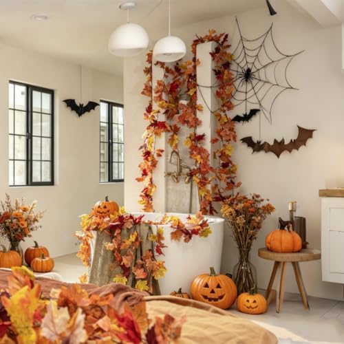CQURE 20 Pack Fall Leaf Garland, Total 118Ft Artificial Fall Vines Autumn Garland Fall Maple Leaves Thanksgiving Decor for Home Wedding Fireplace Party