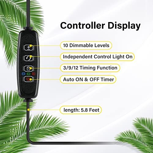 iPower 20W LED Grow Light Strips for Indoor Plants with Auto ON/Off 3/9/12H Timer 10 Dimmable Levels 48 LEDs Per Tube Sunlike Grow Lamp for Hydroponics Succulent, Red&Blue