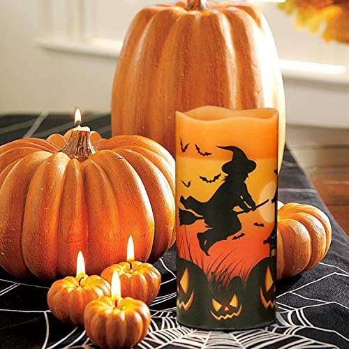 Eldnacele Halloween Flameless Flickering LED Pillar Candles with 6H Timer