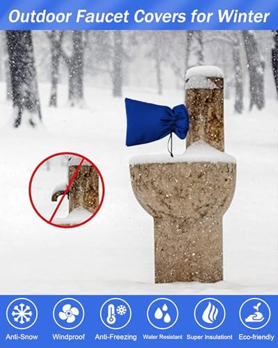Outdoor Faucet Covers for Winter, POROLIR 8.3" H x 6.7" W Thicker Insulation Faucet Cover for Winter Hose Bib Insulated Faucet Sock Spigot Covers Freeze Protection Blue (2-Pack)