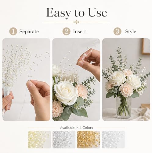 50 Pcs Gold Pearl Beaded Stems for Floral Arrangements and Christmas Decor