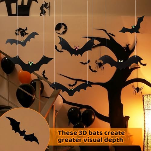 12PCS Hanging Bats Halloween Decoration Outdoor with 3D Mini Bats