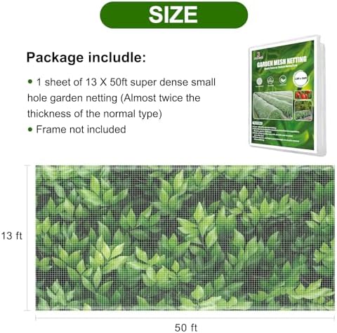Jevrench 13 x 50 ft Garden Netting Row Cover, Ultra Fine Mesh for Plants