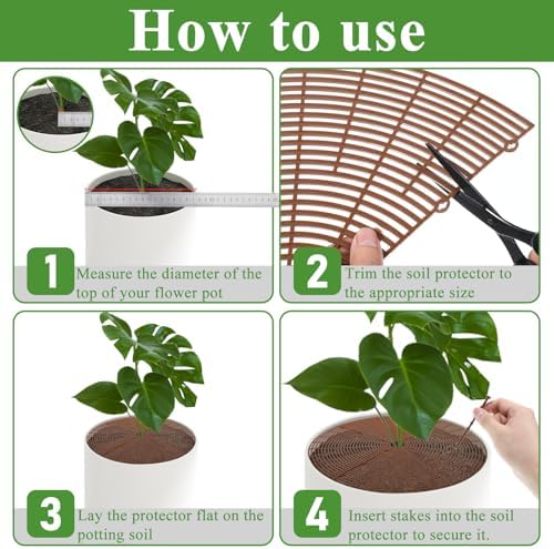 3 Packs 20.8 Inch Soil Protector Covers, Plant Pot Grid Cover Protectors from Animals, Cuttable Flower Pot Grid with 12 Stakes, Keep Cats Out of Potted Plants