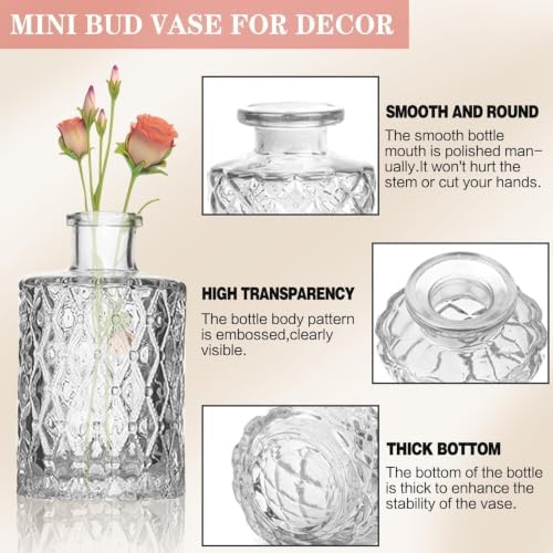Mini Bud Vases Set of 32 As Wedding Centerpieces for Tables,Clear Bud Vases for Flowers,Small Flower Vases Suitable for Birthday Party,Anniversary,Wedding Reception,Baby Shower (Clear, 32PCS)