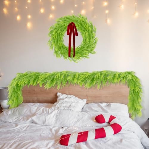 N&T NIETING 9FT Christmas Garland Norfolk Pine Garland Real Touch Artificial Christmas Lime Green Xmas Garland for Mantle,Table Holiday Fireplace Staircase Indoor Outdoor Christmas Decorations