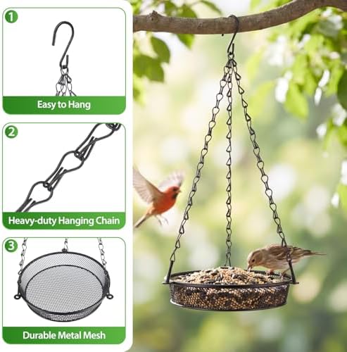 BOLITE Hanging Bird Feeder, Platform Feeders for Outside, Metal Mesh, 2Pack