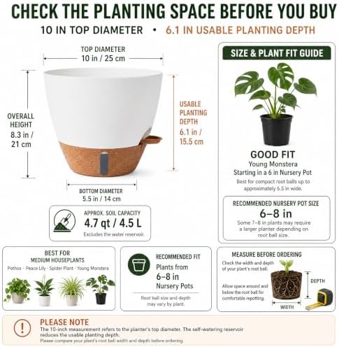 2 Pack 10 inch Plant Pots, Plastic Self Watering Planters