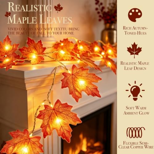 Timer&3 Pack Halloween Fall Decor 30Ft Fall Garland with Lights 60LED