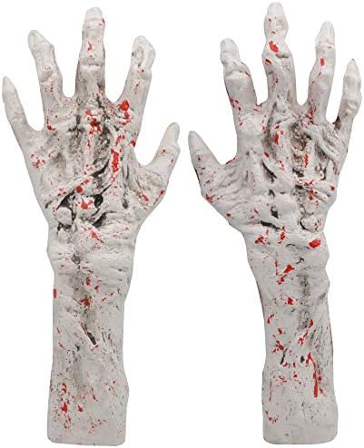 JOYIN Bloodstain Zombie Arm Stake Groundbreaker Halloween Outdoor Decoration Realistic Looking Fake Arm Hands Yard Stakes for Halloween Haunted House Yard Decoration