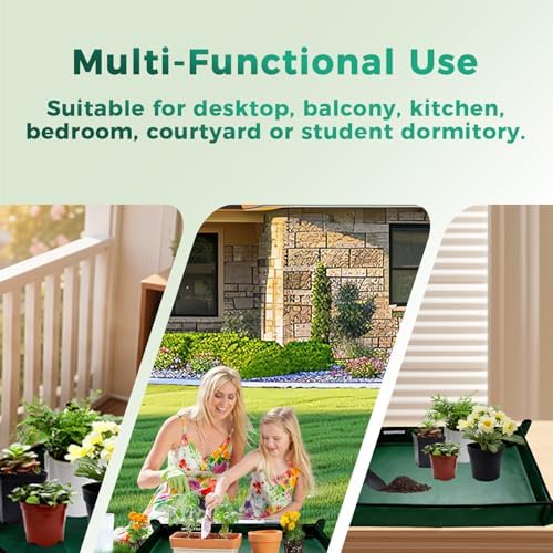39.5"x31.5" Plant Transplanting Mat - Thickened Waterproof Potting Mat, Succulent Gardening Mat, Portable Repotting Mat for Mess Control (PVC-Green)