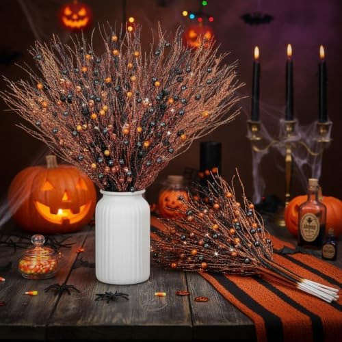 Giegxin 32 Pack Halloween Centerpiece Decor Black Orange Stem Picks