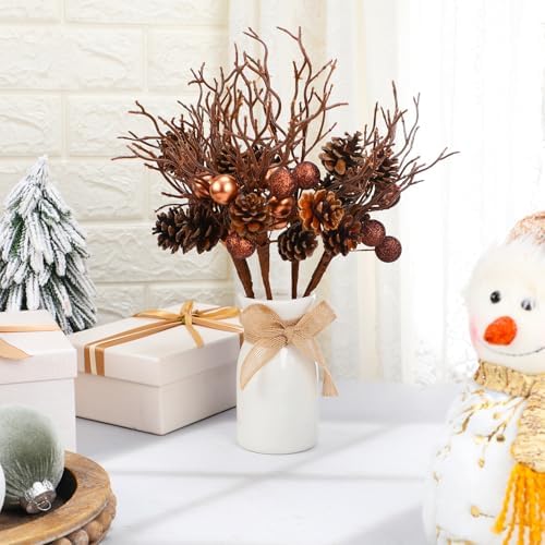 Giegxin 6 Pack Christmas Pinecone Picks 14.5 Inch Artificial Branches