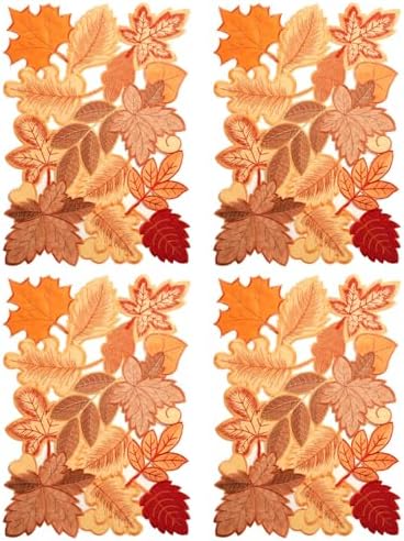 Fall Placemats Set of 4 14x20 Inch Autumn Maple Leaf Embroidered Mat