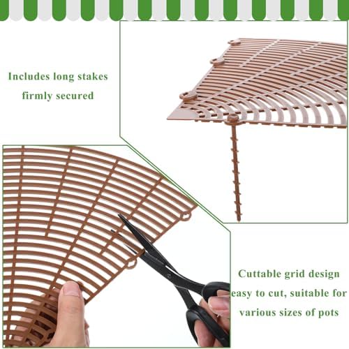 3 Packs 20.8 Inch Soil Protector Covers, Plant Pot Grid Cover Protectors from Animals, Cuttable Flower Pot Grid with 12 Stakes, Keep Cats Out of Potted Plants