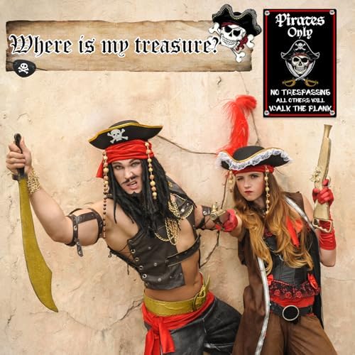 Halloween Decorations Outdoor Pirate Metal Signs 12"x8", Pirates Only NO TRESPASSING ALL OTHERS WILL WALK THE PLANK, Halloween Pirate Theme Party Patio, lawn and garden court yard signs Decor
