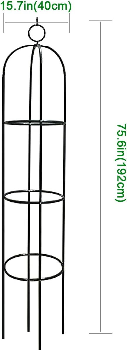 Tower Obelisk Garden Trellis 100% Metal 6.3 Feet Tall Plant Support for Climbing Vines and Flowers Stands,Black Green