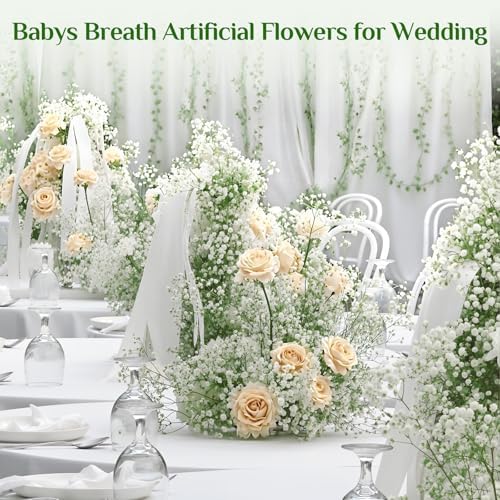 150Pcs Baby Breath Flowers Artificial Bulk, White Babys Breath Fake Flowers