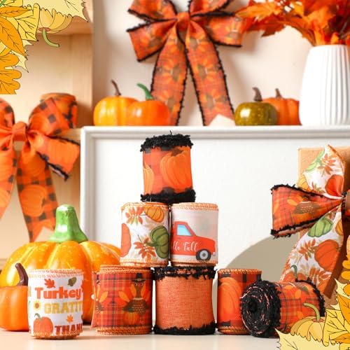 9 Rolls 45 Yards Fall Wired Ribbon for Wreaths Bows Crafts