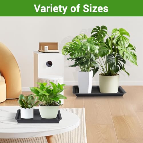 GREANER Black 13 Inch Plant Saucer, Heavy Duty Rectangular Plant Tray, Plastic Pebble Tray for Plant Humidity, Pot Saucers for Indoor Outdoor Use(Black)