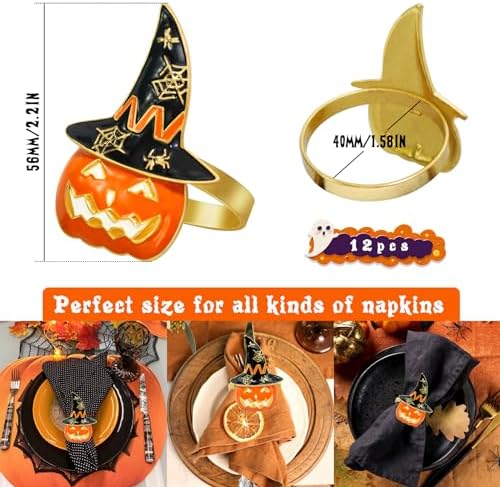 Legigo Set of 6 Halloween Napkin Rings for Dinning Table Settings- Horror Scary Orange Pumpkin Black Witch Hat Napkin Holder Ring for Holiday Party Kitchen Dinner Table Decarations