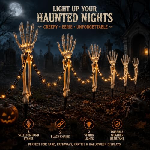 Junkin 12 Pcs Halloween Decorations Outdoor, Skeleton Arms Stakes Kit