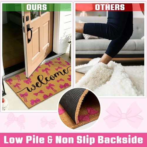 Bow Coir Doormat Welcome Front Door Mat Pink Cute Bathroom Outdoor Rug Bows