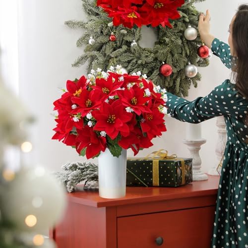Christmas Artificial Flowers for Outdoors 12PC Poinsettia Flowers