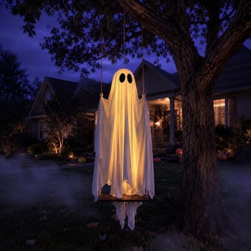 Large 5.3ft Pre-Assembled Hanging Swing Ghost Halloween Decorations Outdoor