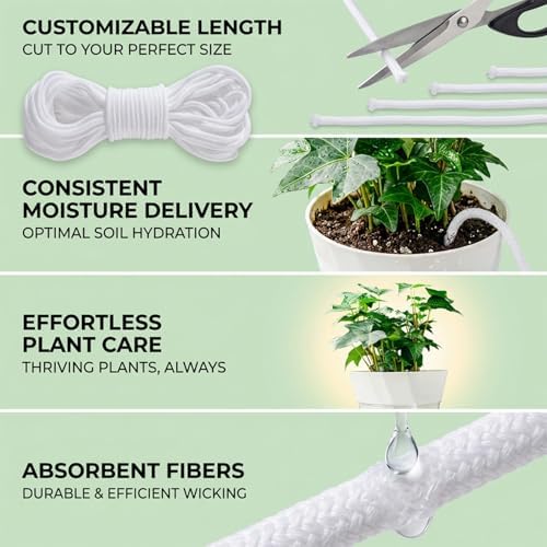 MAQIHAN Wicking Rope for Plants - 50 Feet 1/4 Inch Self Watering Wick Cord