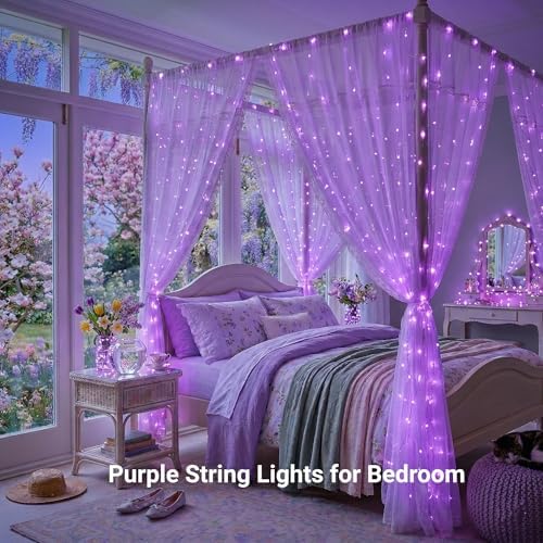 JMEXSUSS 99Ft Purple Halloween Lights, 300 LED Purple Christmas Lights