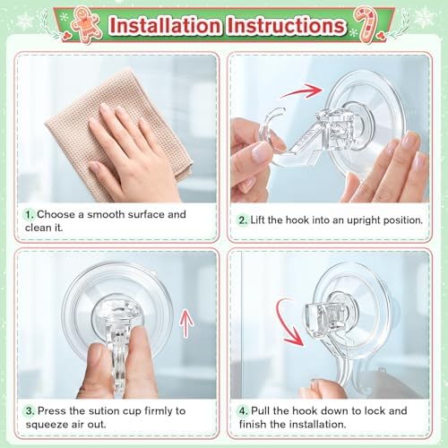 VIS'V Suction Wreath Hanger, Heavy Duty, 22 LB, Large, Clear, 4 Pcs