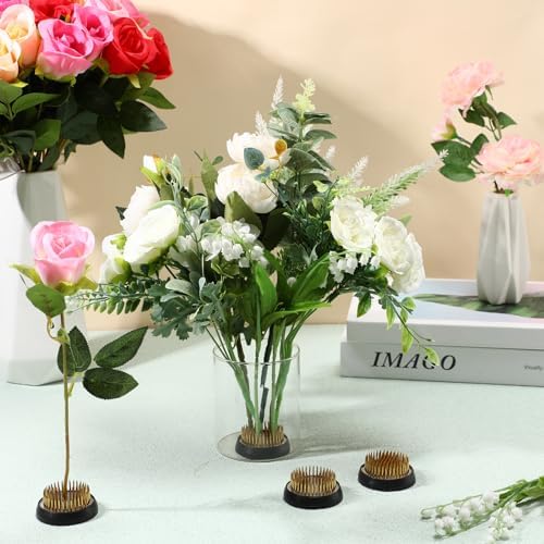 Sliner 16 Pcs Floral Frogs Round Flower Holder, Gold, 2.36 Inch
