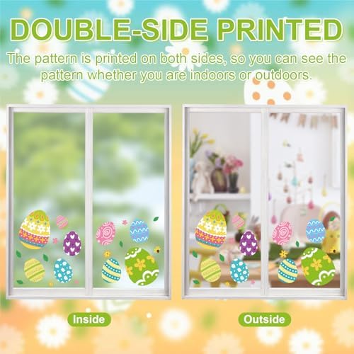 Happy Easter Egg Window Clings 6 Sheets, Green Pink Blue Easter Eggs Window Decals Stickers for Home Classroom Party Decorations Supplies, Reusable Spring Flowers Cling for Windows (Eggs)