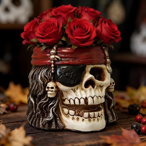 Skull Planter, Skulls Flower Pot, Skull Bowl, Skeleton Succulent Pots, Gothic Plant Pots with Drainage, Goth Statue Flower Pots, Indoor/Outdoor Pirate Figurine, Halloween Decoration, Funny Home Decor