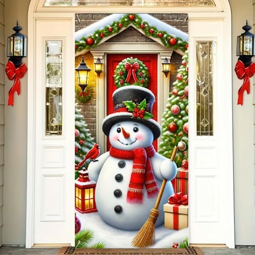 BlissYard Christmas Door Cover Snowman Lantern 35x71 Inch Polyester