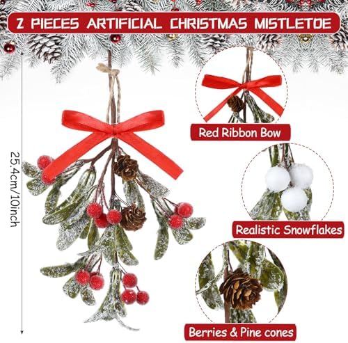 Giegxin 2 Piece Christmas Mistletoe Ornament,Color Style,Red