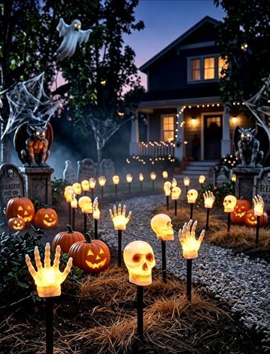 13FT Halloween Pathway Lights Outdoor, 6PK LED Skull Walkway Lights