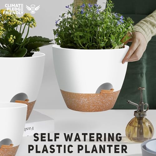 YNNICO 12" 10" 9" Large Self Watering Plant Pots, 3 Pack Flower Pots Planters with Multi Mesh Drainage Holes for Indoor Outdoor Garden Plants and Flowers