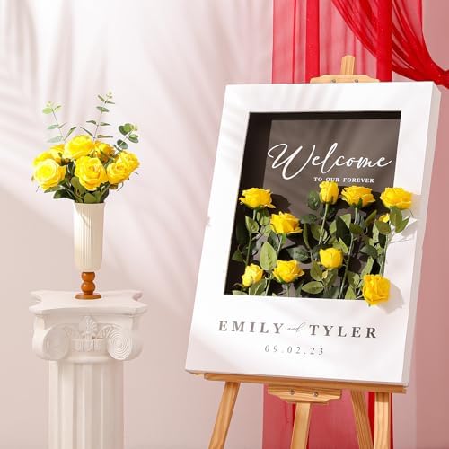 50PCS Artificial Silk Roses in Bulk & Bouquet Long Stem – Realistic Fake Roses for Wedding Centerpieces, Home Decor, Floral Arrangements, Party Decoration (Yellow)