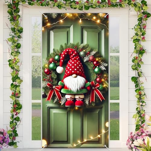 BlissYard Christmas Door Cover Gnome Ornaments 35x71 Inch Polyester