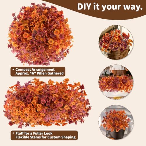 Artificial Flowers Outdoor, UV Resistant Faux Plants, Fall Decor,12 Bundles