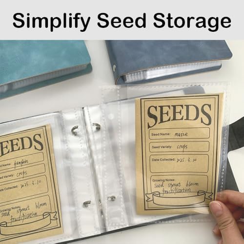 Seed Storage Organizer Binder, Seed Packet Organizer with 50 Clear Pockets