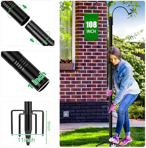 XDW-GIFTS Double Shepherds Hooks for Outdoor, 2-Pack Heavy Duty Garden Pole for Hanging Bird Feeder, Plant Baskets, Solar Light Lanterns, Garden Plant Hanger Stands with 5 Base Prongs