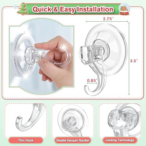 VIS'V Suction Wreath Hanger, Heavy Duty, 22 LB, Large, Clear, 4 Pcs
