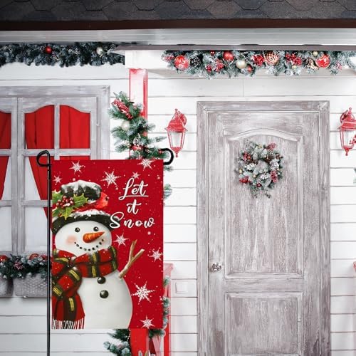 Christmas Snowman Garden Flags Xmas Garden Flag Double Sided 12X18 Inch Winter Snowflakes Yard Flag for Outside Lawn Yard Decor